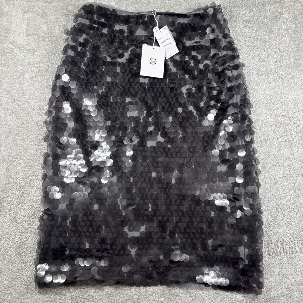 WAYF All Over Gray Sequin Midi Skirt Size Medium NWT